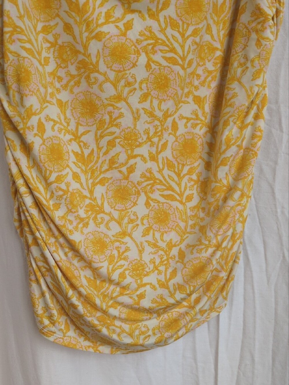 Free People Yellow Floral Midi Skirt with Pink Waistband - Picture 2 of 7